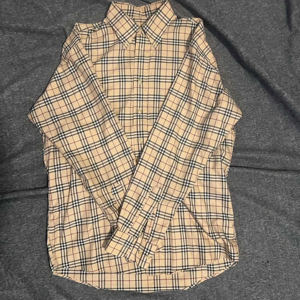 Vintage Burberry London Beige Plaid Men's Shirt